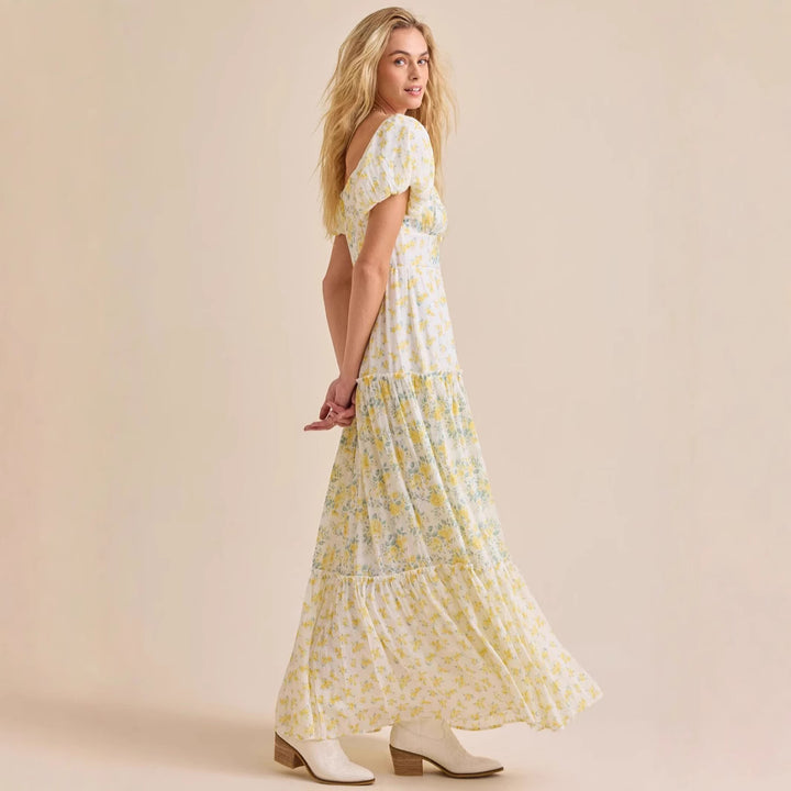 Damen Maxikleid mit blumigem Design und hochwertigen Puffärmeln Echo Archiv