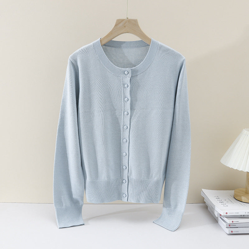 Damen Feinstrick-Cardigan mit Rundhalsausschnitt und Perlmuttknöpfen Echo Archiv