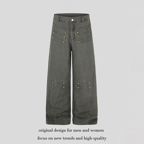 Damen Weite High‑Waist Culotte‑Jeans im Utility‑Look mit Zierlaschen und Metallnieten Echoarchiv