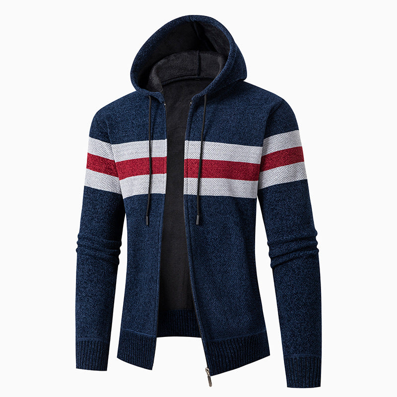 Herren lässiger Strickjacke mit Kapuze und Kontraststreifen Echoarchiv