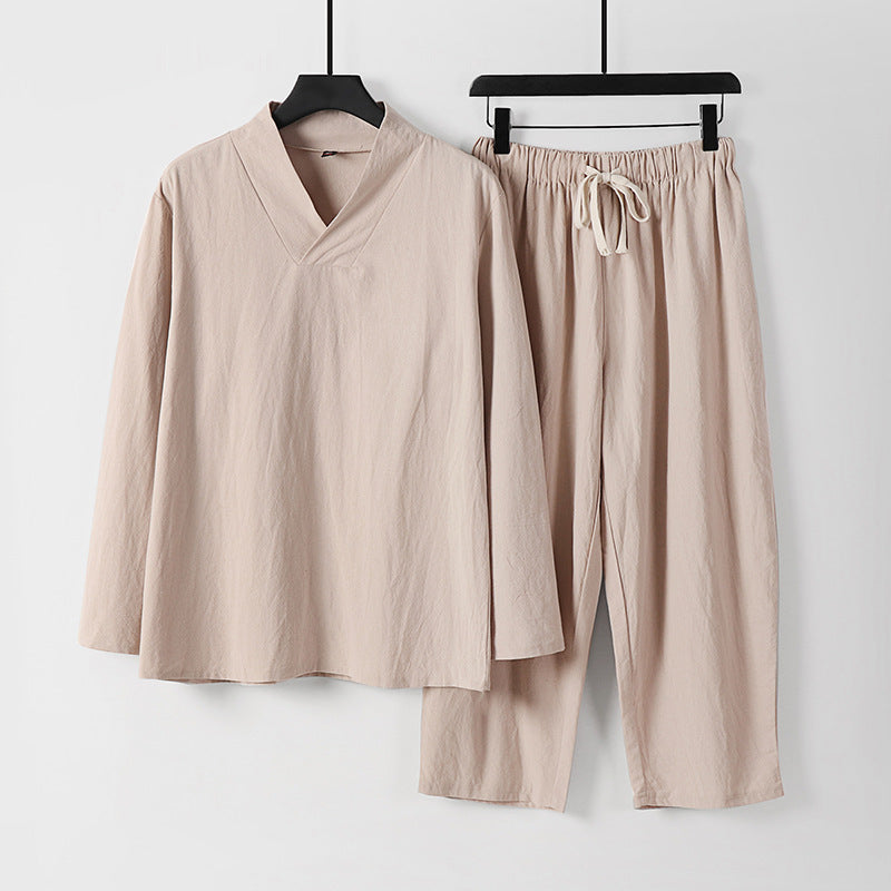 Herren Leichtes, weites Loungewear-Set mit V-Ausschnitt und Kordelbund Echoarchiv