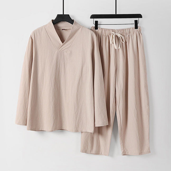 Herren Leichtes, weites Loungewear-Set mit V-Ausschnitt und Kordelbund Echoarchiv