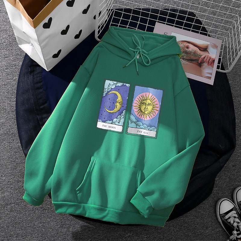 Damen leichter Oversize Kapuzenpullover mit Herz‑EKG‑Motiv, langen Kordeln und elastischem Bund – Auréline