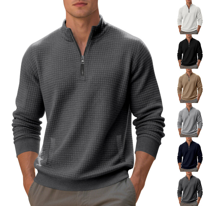 Herren Fleece-Pullover mit elegantem Strukturdesign und halbem Reißverschluss Echoarchiv