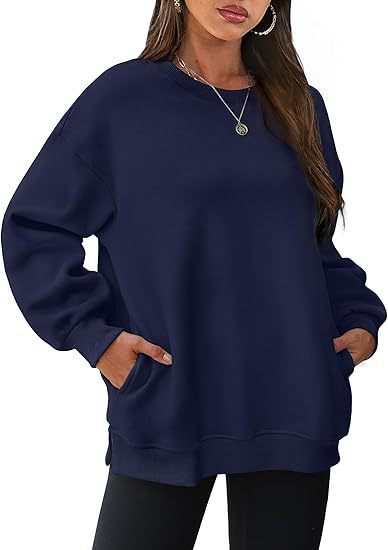 Damen nan lässiger Oversize-Sweatpullover mit seitlichen Eingrifftaschen, geripptem Saum und überschnittener Schulter Echo Archiv