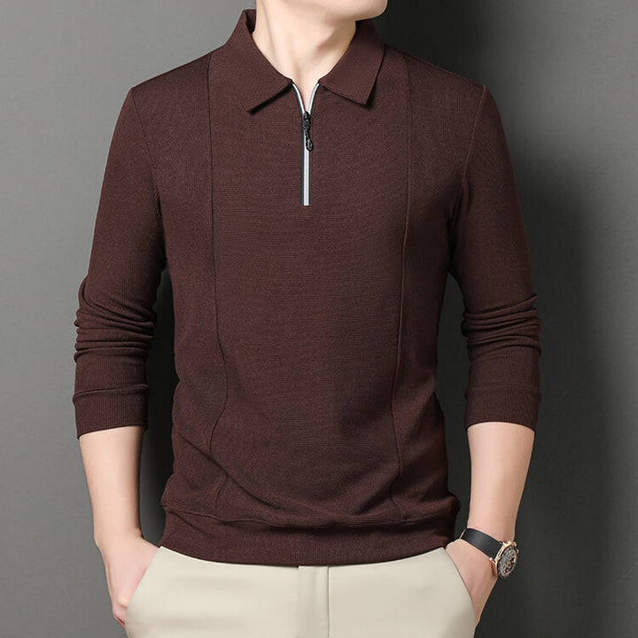 Herren lässiger Langarmpulli mit Halbreißverschluss und strukturiertem Design Echoarchiv