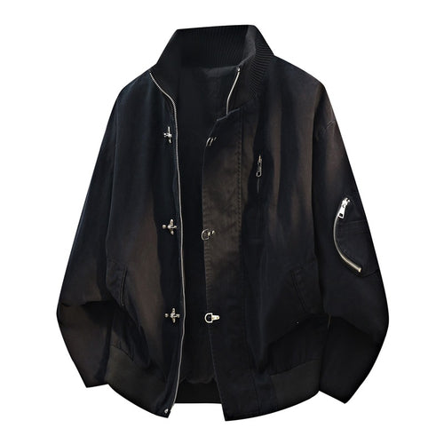 Herren Oversize Bomberjacke im Utility-Look mit Stehkragen, Mehrfach-Reißverschlüssen & Ärmeltasche Echoarchiv