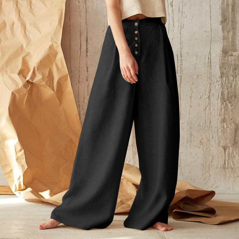 Damen nan weite Leinenhose mit hoher Taille und seitentaschen Echo Archiv