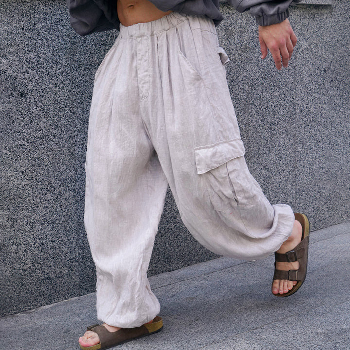 Herren lässige Cargo-Hose aus atmungsaktivem Leinenmaterial Echoarchiv