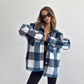 Damen Karierter Overshirt im Shacket-Stil mit Saumtaschen und Knopfverschluss Echoarchiv
