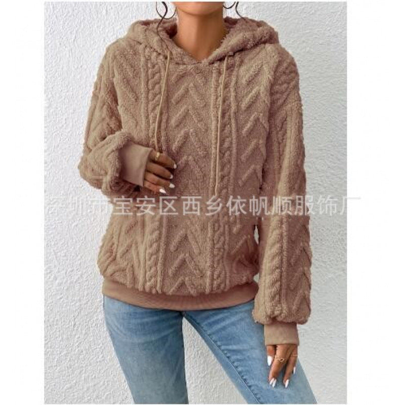 Damen Flauschiger Kapuzenpullover im Zopfmuster mit Oversize-Schnitt Echo Archiv