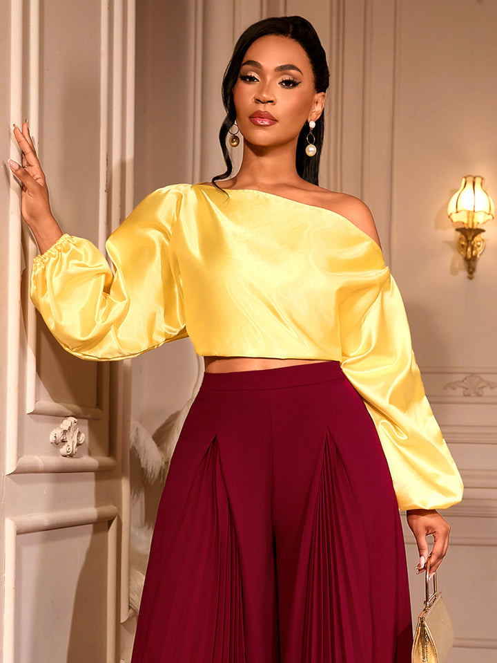 Damen elegantes asymmetrisches Oberteil mit voluminösen Puffärmeln Echo Archiv