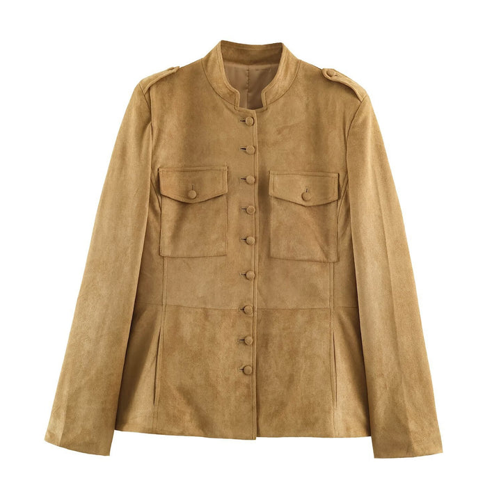 Damen Taillierte Veloursjacke im Fieldstil mit Stehkragen und Brustklappen Echo Archiv