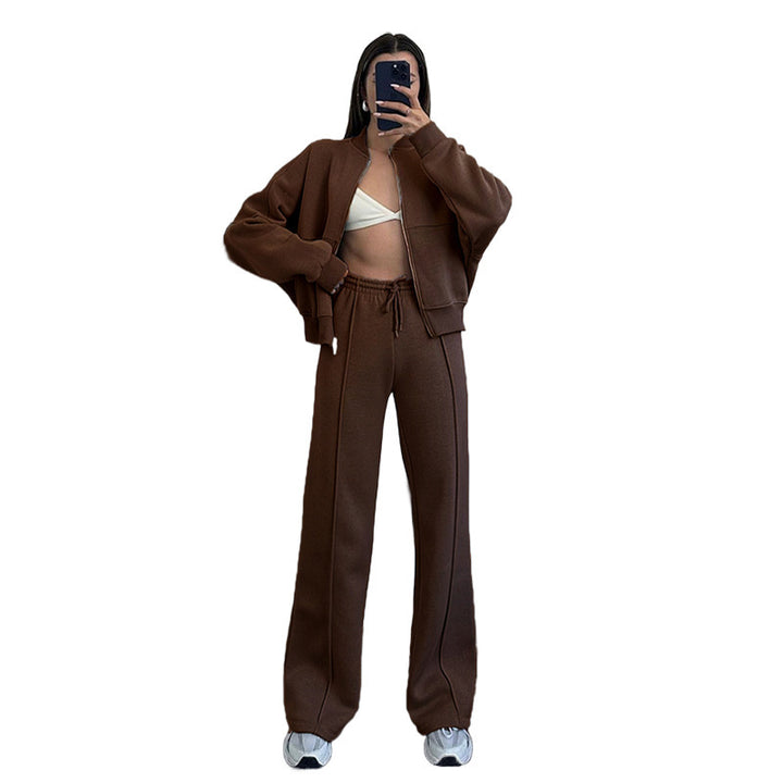 Damen Oversized Zip-Hoodie-Set mit Cropped Top und weiter Naht-Sweathose Echoarchiv