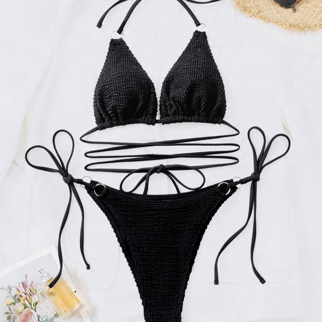 Damen Triangel-Bikini mit trendy Wickel-Design und einzigartigem Strickmuster Echo Archiv