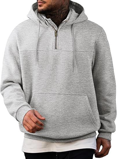 Herren Kapuzenpullover mit halbem Reißverschluss, Kängurutasche und gerippten Bündchen – Cavarno