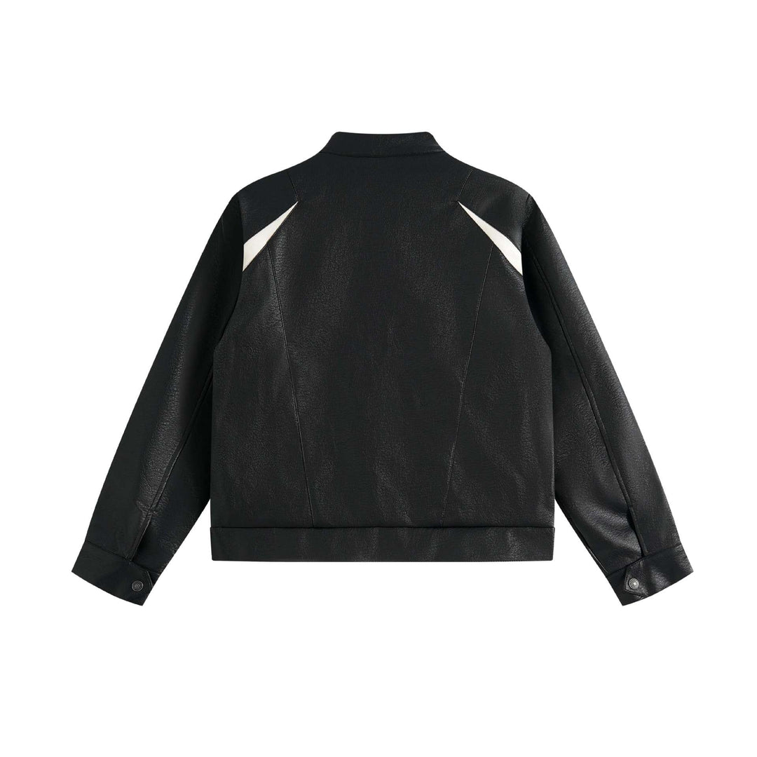 Unisex Boxy-Colorblock-Bomberjacke aus Lederoptik mit hohem Stehkragen Echoarchiv