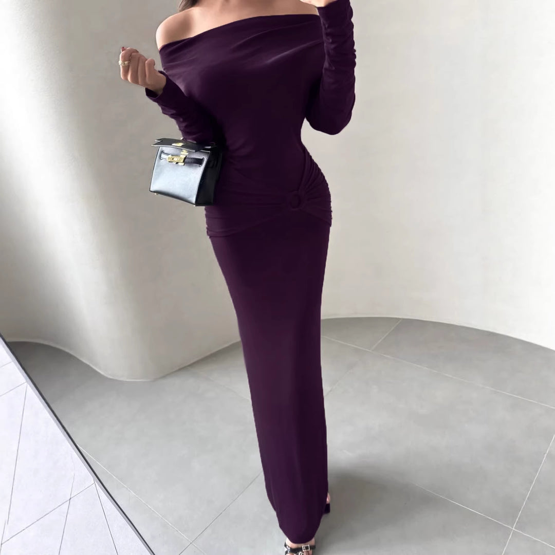 Damen Off-Shoulder Maxikleid mit taillierter Wickeloptik und Raffung Echo Archiv