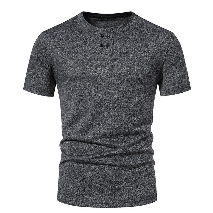 Herren Kurzarm-Henley-T-Shirt mit modischem Knopfdesign und atmungsaktiver Baumwollqualität Echoarchiv