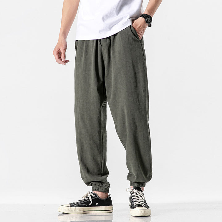 Herren nan relaxed-fit Joggerhose mit Tunnelzug, geripptem Knöchelabschluss und atmungsamem Leinenmix Echo Archiv