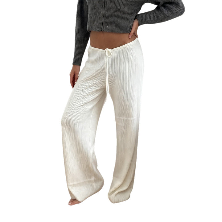 Damen nan lässige Lounge-Hose mit weitem Bein, elastischem Tunnelzugbund und feinem Rippstrick Echo Archiv
