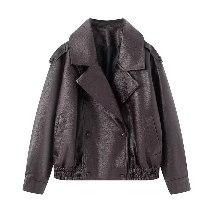 Damen nan cropped zweireihiger Kunstleder-Blouson mit breitem Revers und elastischem Saum Echo Archiv