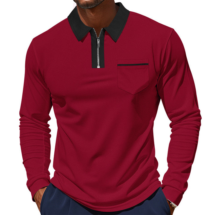 Herren Langarm-Polo mit Reißverschluss und Brusttasche Echoarchiv