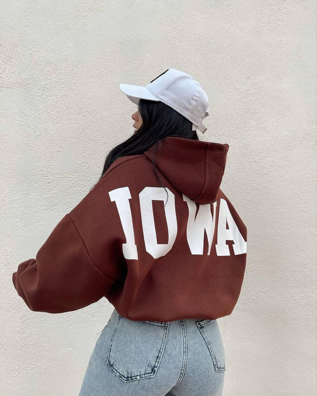 Damen Oversized Cropped Hoodie mit großem Lettering, Kapuze und relaxed Fit Echoarchiv