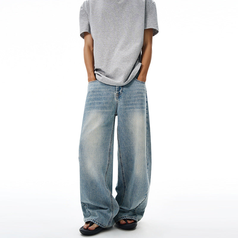 Herren Extralange Oversize-Denim-Jeans im Palazzoschnitt mit gerundetem Saum Echo Archiv