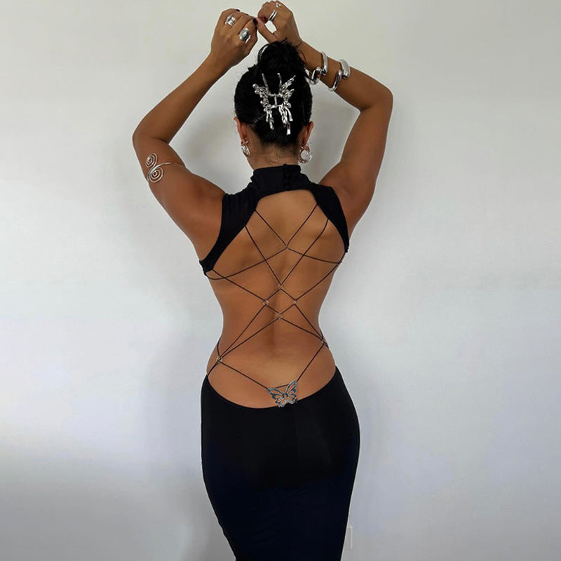 Damen figurbetontes Abendkleid mit Stehkragen und Cut-Outs Echo Archiv