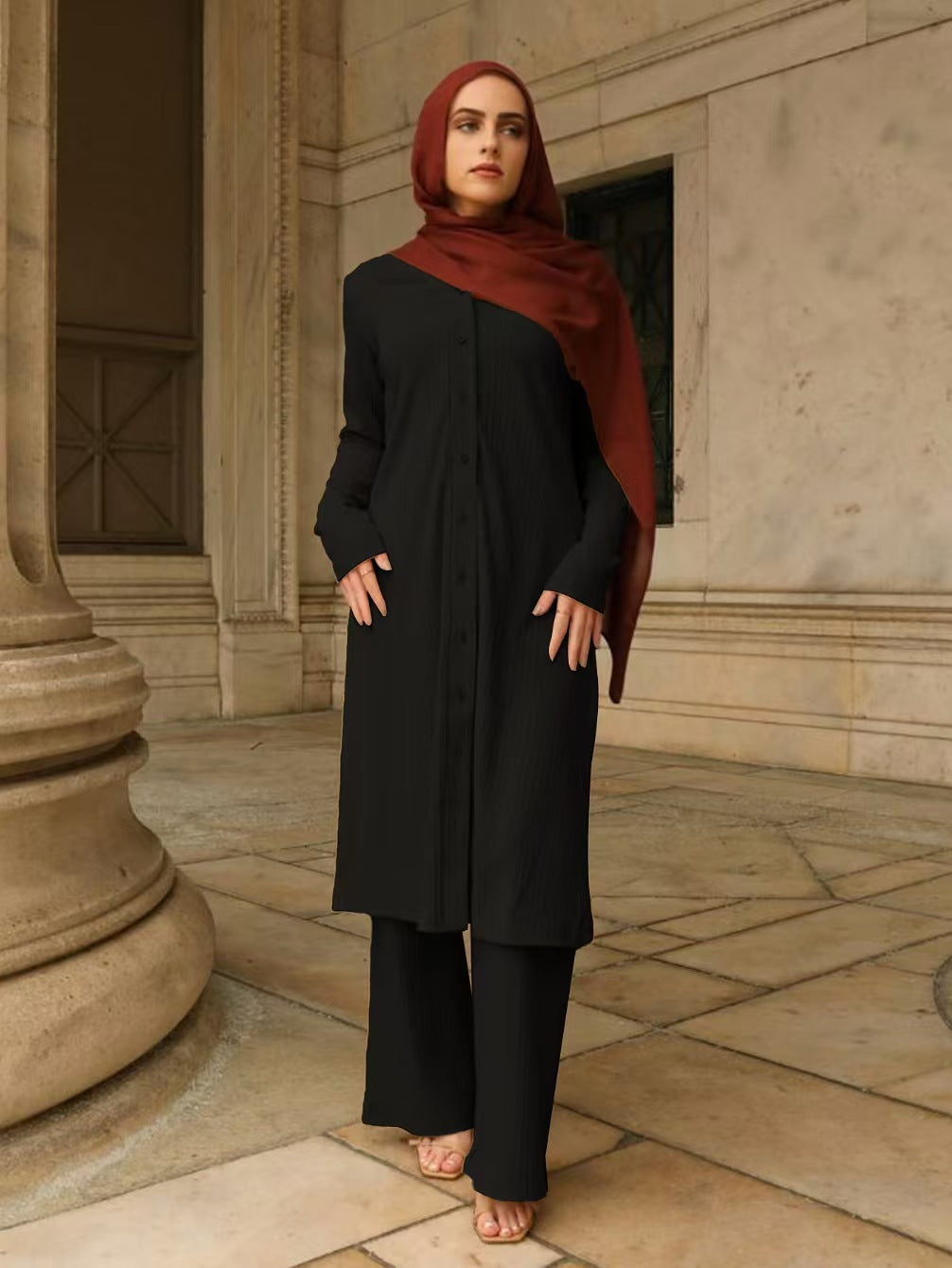 Damen Elegantes Zweiteiler-Set mit luftiger Bluse und weitem Hosen Echo Archiv