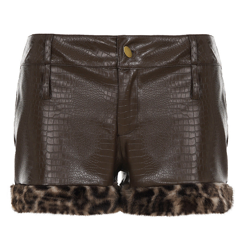 Damen Leder-Shorts mit Leopardenbesatz Echo Archiv