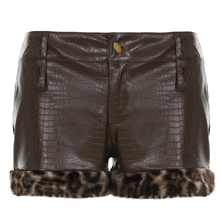 Damen Leder-Shorts mit Leopardenbesatz Echo Archiv