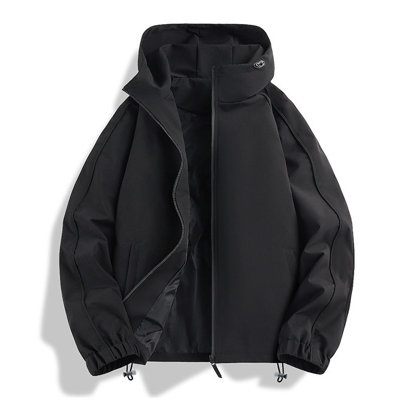 Unisex Leichte zweifarbige Wind- und Regenjacke mit Kapuze, Kordelzug und Reißverschlusstaschen Echoarchiv