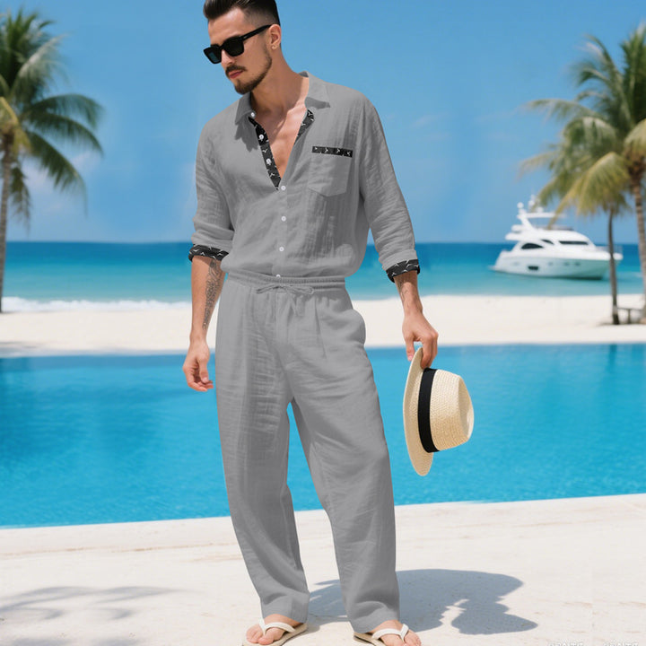 Herren elegante Leinenbluse mit praktischen Taschen Echoarchiv