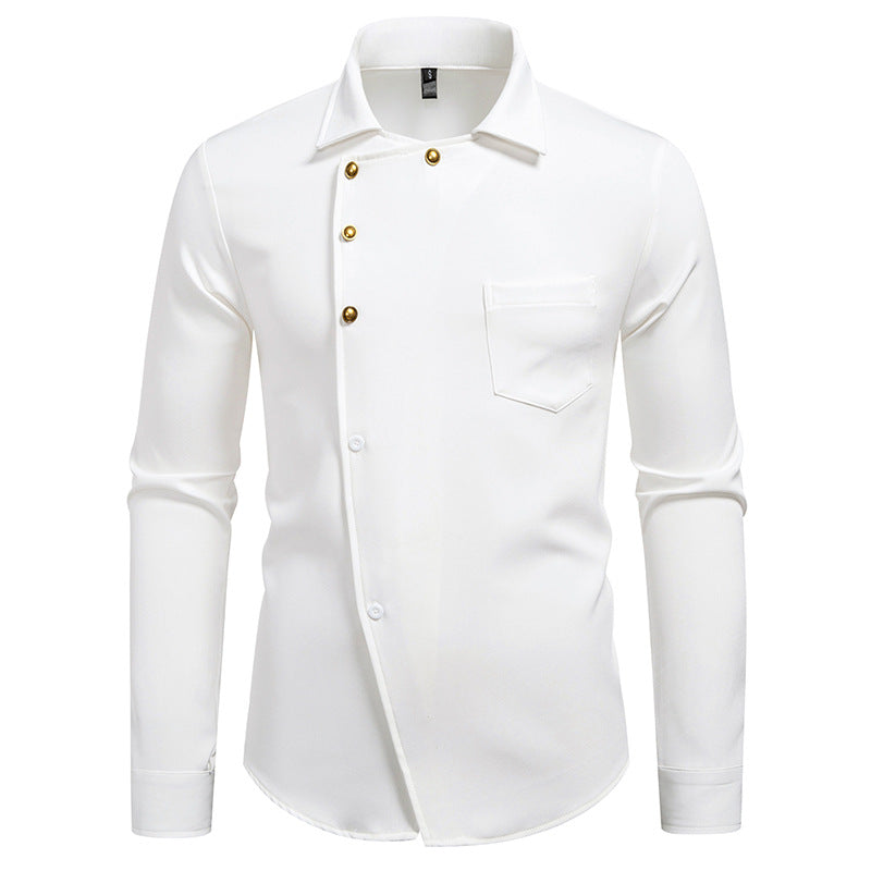 Herren elegantes Hemd mit asymmetrischem Schnitt und goldenen Knöpfen Echoarchiv