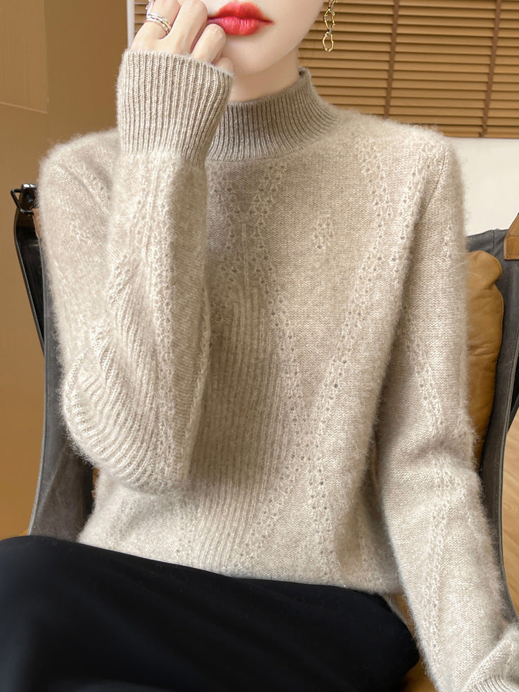 Damen Leichter Mockneck-Feinstrickpullover mit Ajour-Chevron und kaschmirweichem Finish Echoarchiv