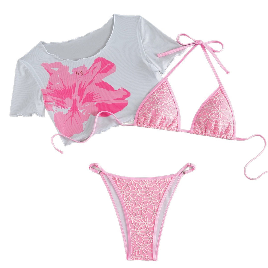 Damen Crop-Top Bikiniset mit floralem Design und transparentem Überwurf Echo Archiv