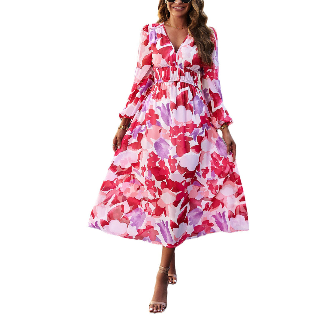 Damen Midi-Kleid mit floralem Druck und elastischem Tailleneinsatz Echo Archiv