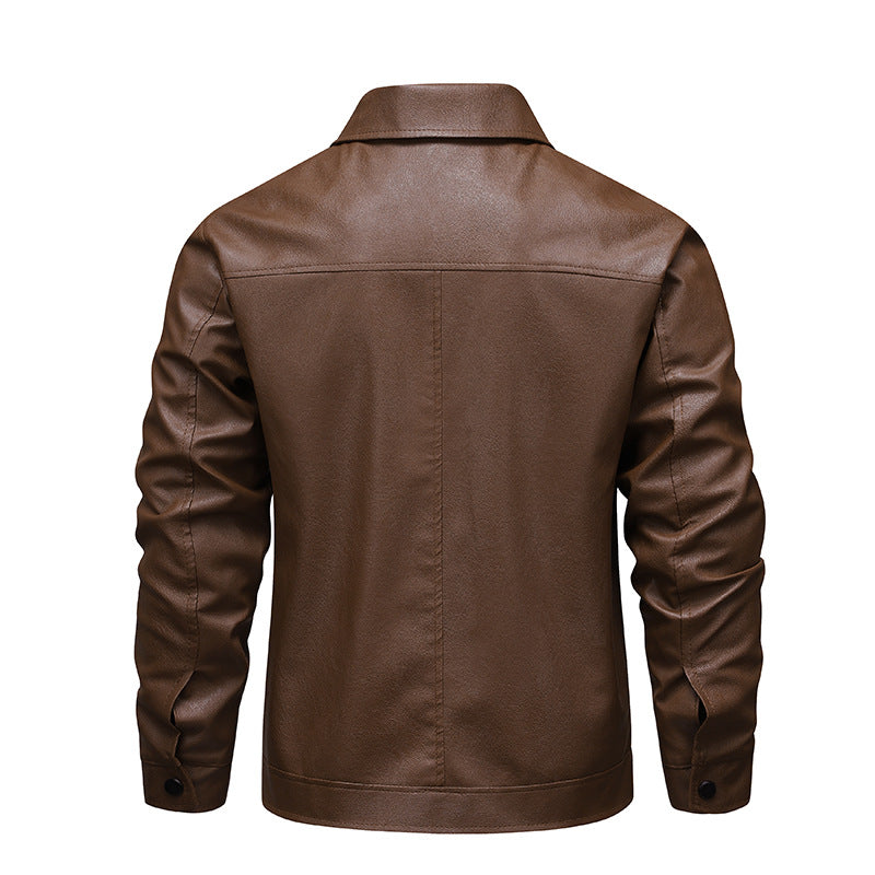 Herren Slim-Fit Kunstleder-Fliegerjacke mit Hemdkragen und Reißverschluss – Taviero