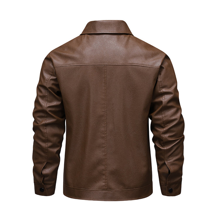 Herren Slim-Fit Kunstleder-Blouson im Vintage-Flight-Style mit Hemdkragen und Reißverschluss Echoarchiv