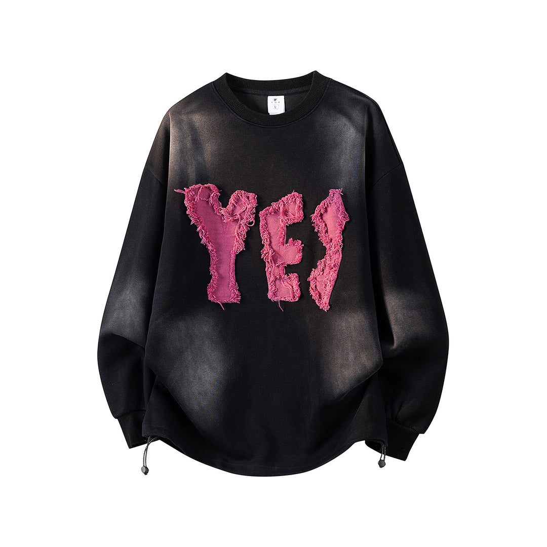 Damen Oversize-Sweatshirt mit gesticktem Schriftzug, abgerundetem Saum & überschnittener Schulter Echoarchiv