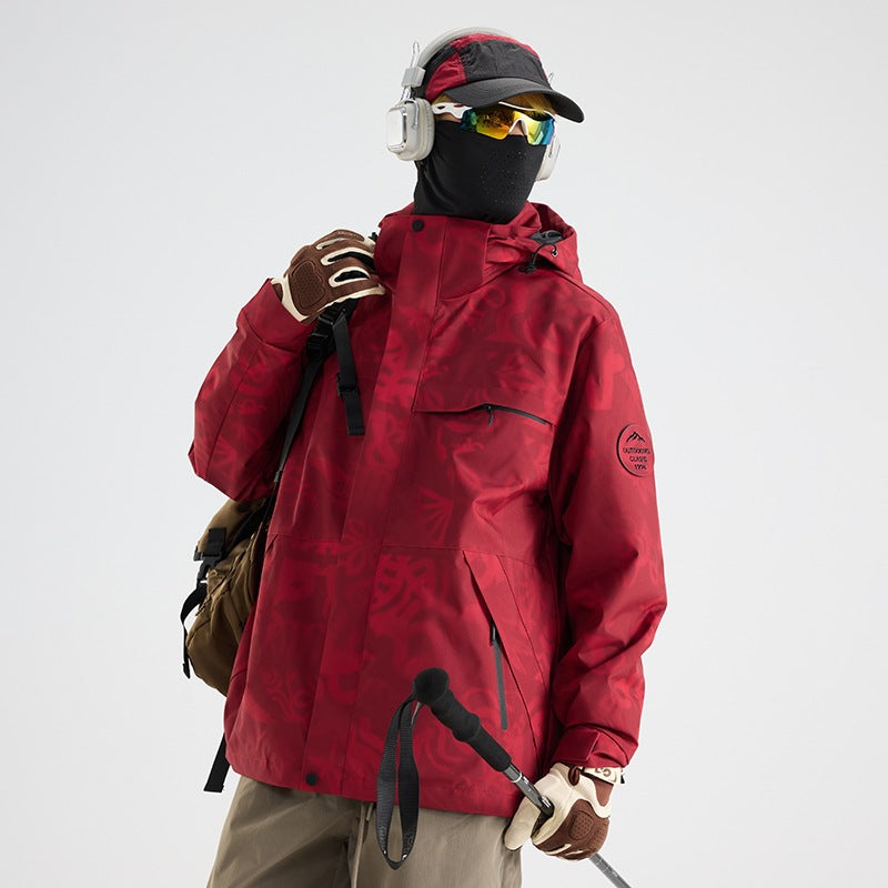 Herren Wasserdichte Outdoor-Softshelljacke mit Kapuze, hohem Stehkragen & Reißverschlusstaschen Echoarchiv