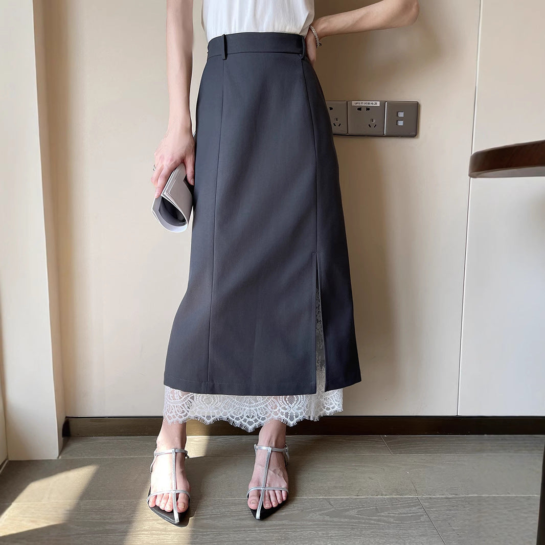 Damen Eleganter Maxirock mit hohem Schlitz und Spitzenabschluss Echoarchiv