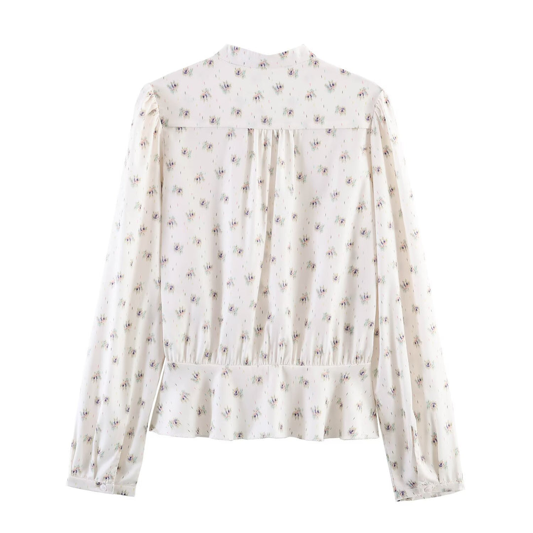 Damen Chiffon-Bluse mit Schleifenkragen, Brustpintucks und Schößchen Echo Archiv