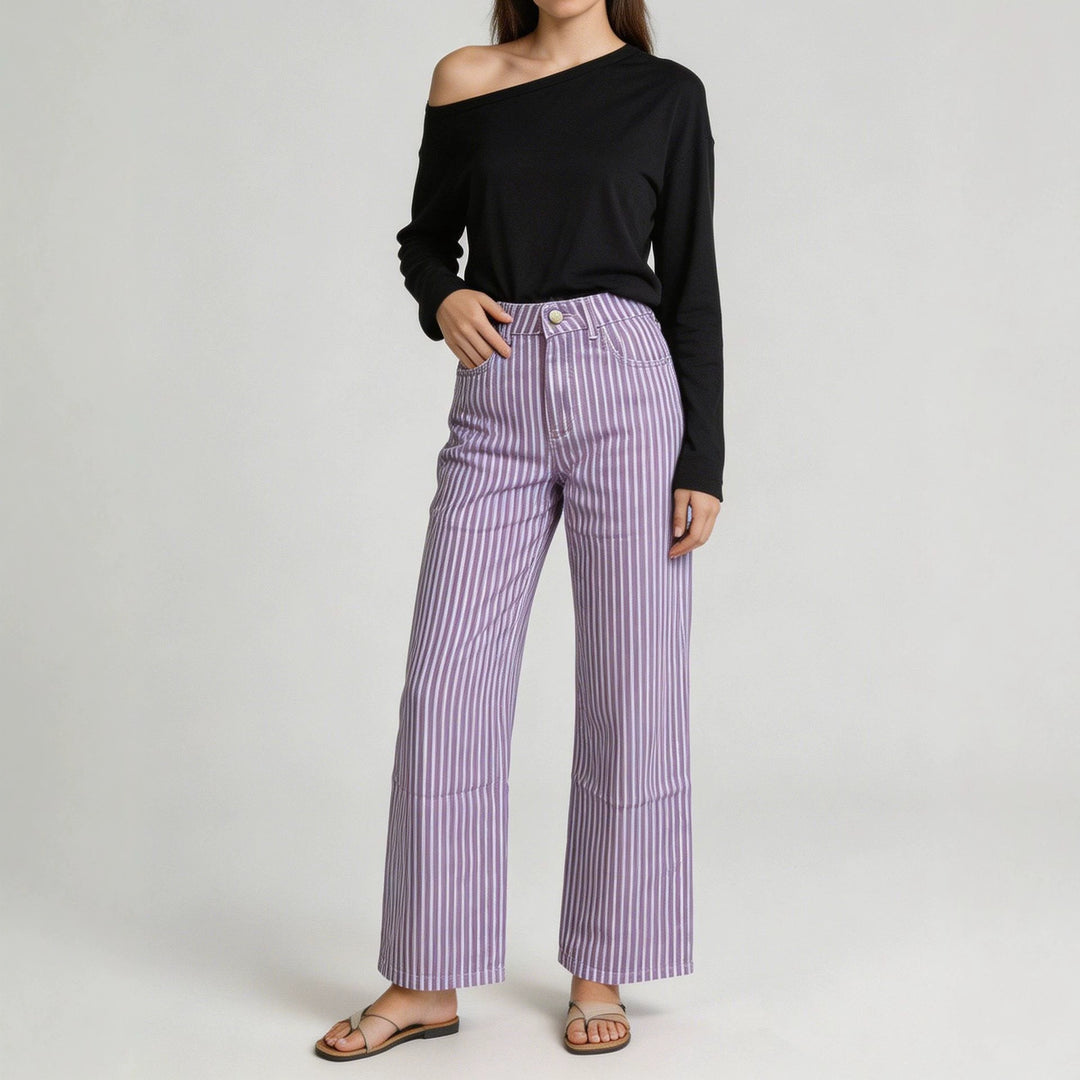 Damen nan weite High-Waist Palazzohose mit vertikalen Streifenoptik und abgesteppten Kniepartien Echo Archiv