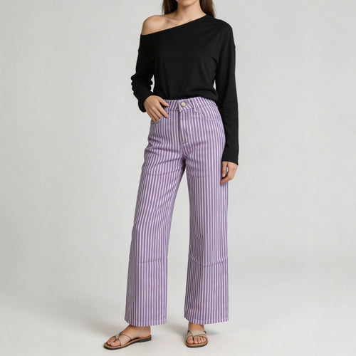Damen nan weite High-Waist Palazzohose mit vertikalen Streifenoptik und abgesteppten Kniepartien Echo Archiv