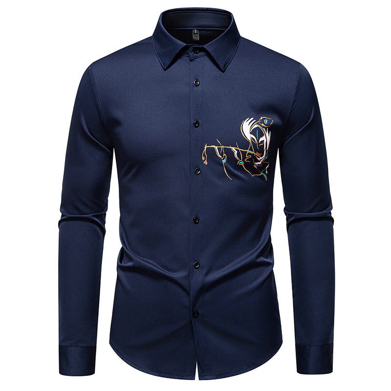 Herren Slim-Fit Businesshemd mit aufwendiger Bruststickerei und Kentkragen Echo Archiv