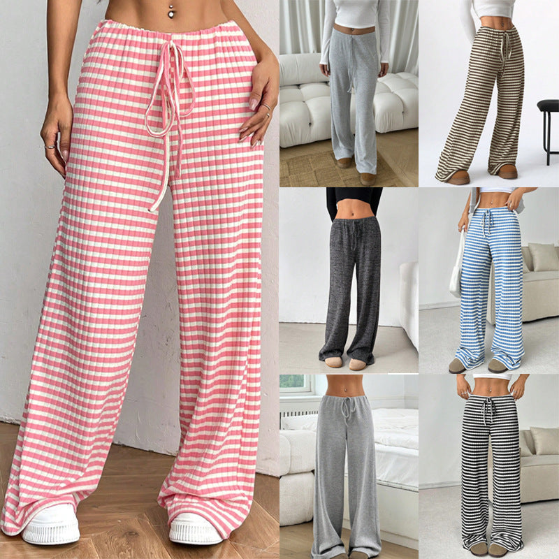 Damen Loungewear-Hose mit weitem Bein, geripptem Feinstrick und Kordelzug Echo Archiv