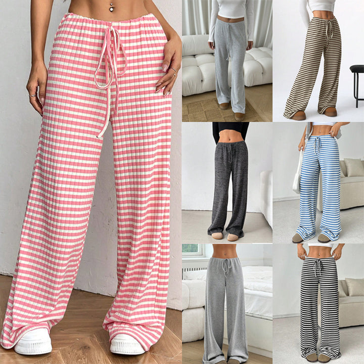 Damen Loungewear-Hose mit weitem Bein, geripptem Feinstrick und Kordelzug Echo Archiv